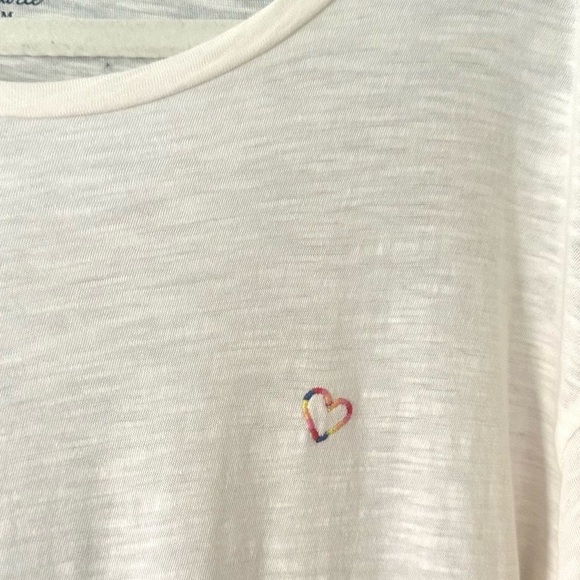 Madewell Embroidered Rainbow Heart Cream Slouchy Cotton Short Sleeve T Shirt - Picture 2 of 6